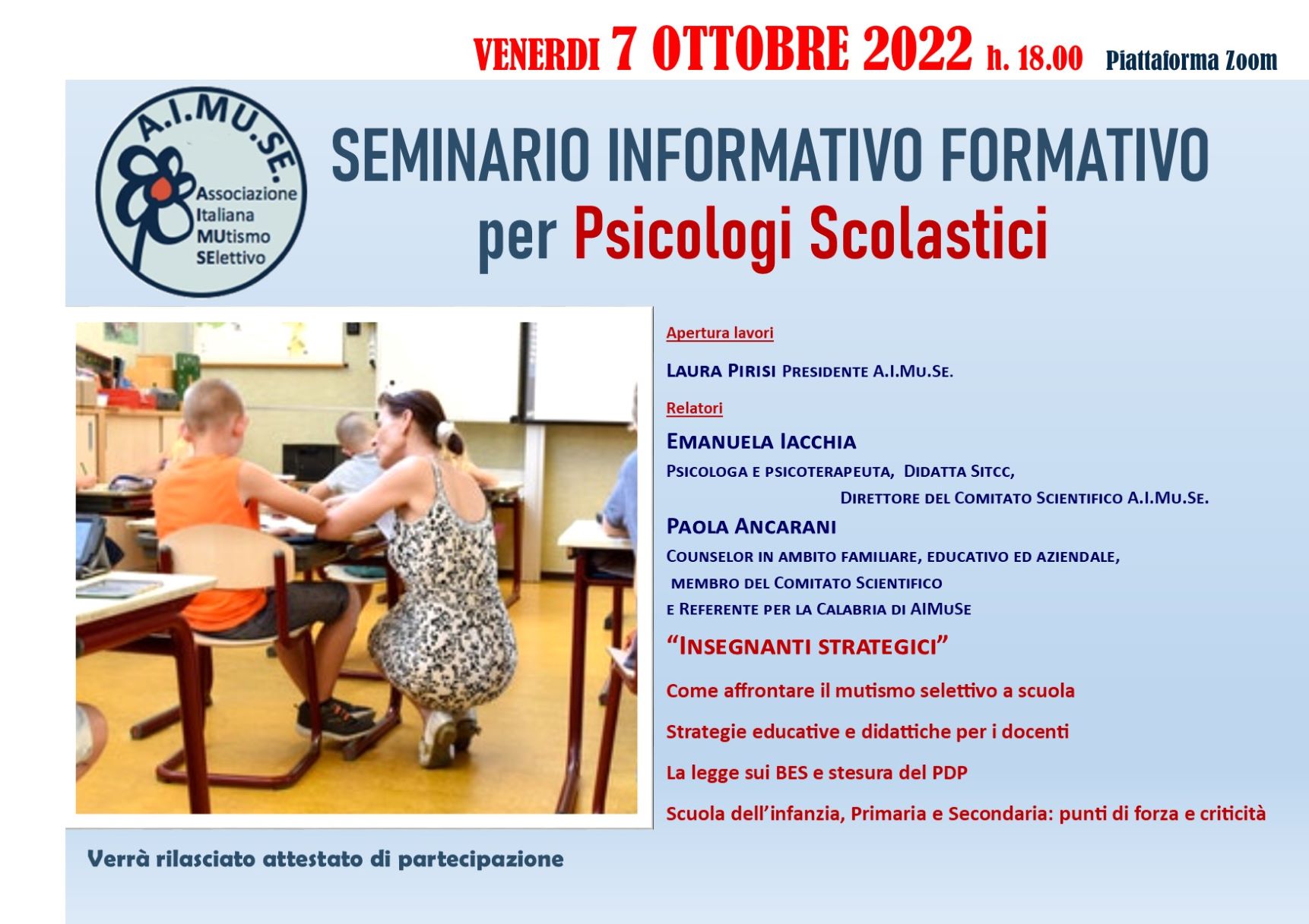 Seminario Informativo Formativo per Psicologi scolastici – Ottobre 2022